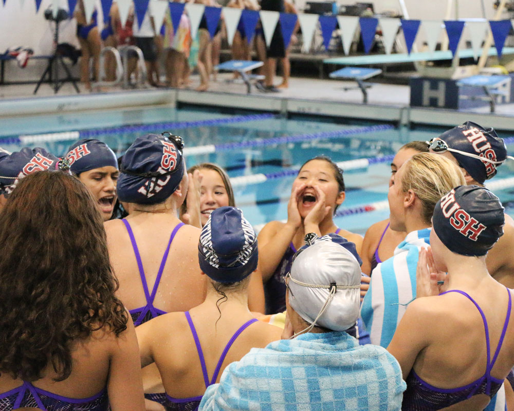 The Huntington-Walt Whitman swimming and diving team is an energetic and enthusiastic squad.