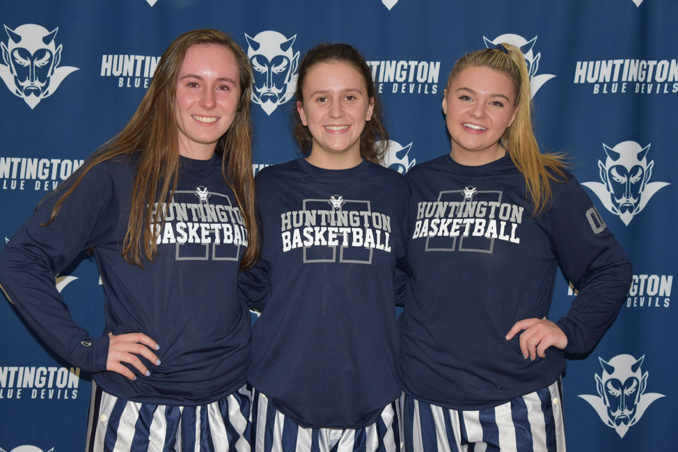 Paige Lennon, Alyssa Sorensen and Christie Baade on Huntington girls' basketball Senior Day 