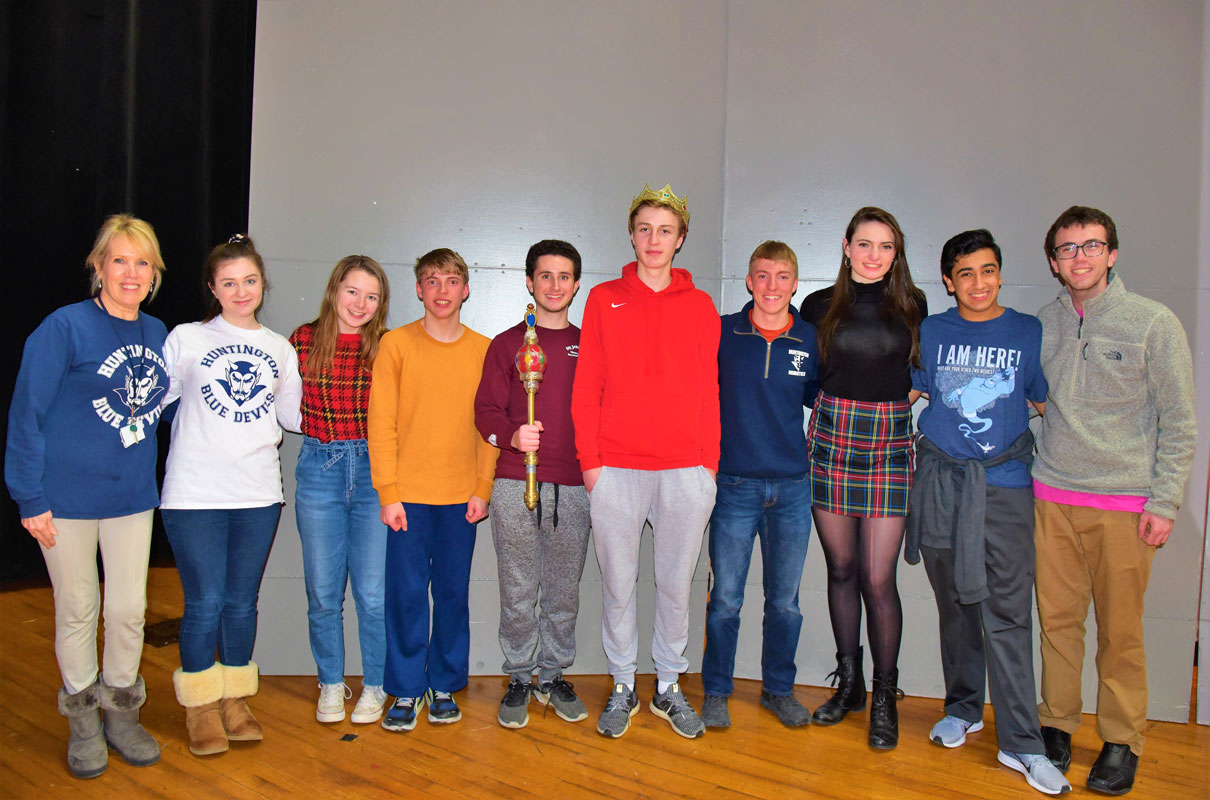 Huntington English Honor Society officials flank the spelling bee first and second place honorees