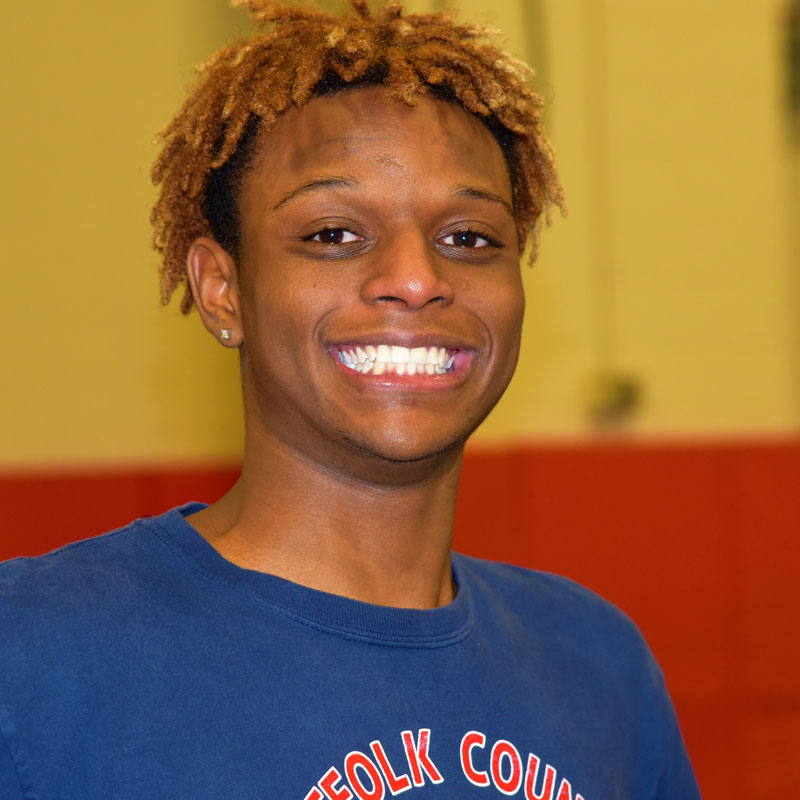 Jaylen Bush was happy after setting a personal best time in the 55m hurdles for fourth place in Suffolk.