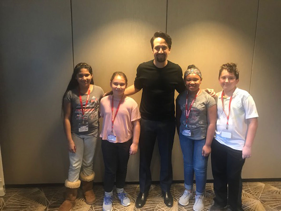 Jack Abrams STEM Magnet School students with Mary Poppins Returns star Lin-Manuel Miranda.