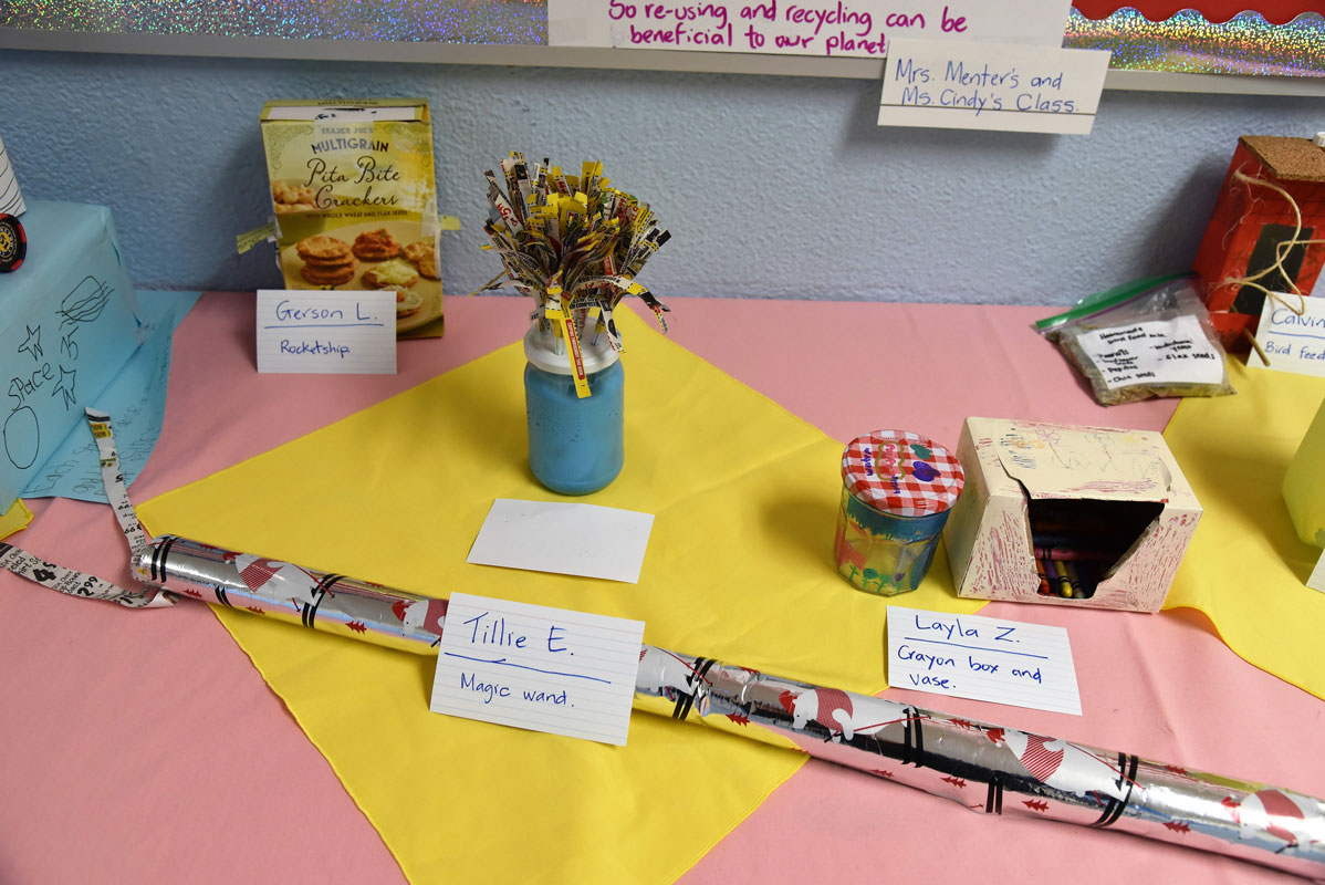 Washington School dual language program kindergarteners participated in a recycling projects involving everyday household items.