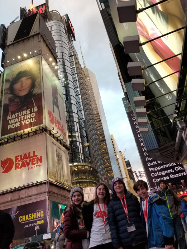 Mia Johnson, Jessica Bree, Jack Kamenstein and Spencer James traveled to Times Square in Manhattan.