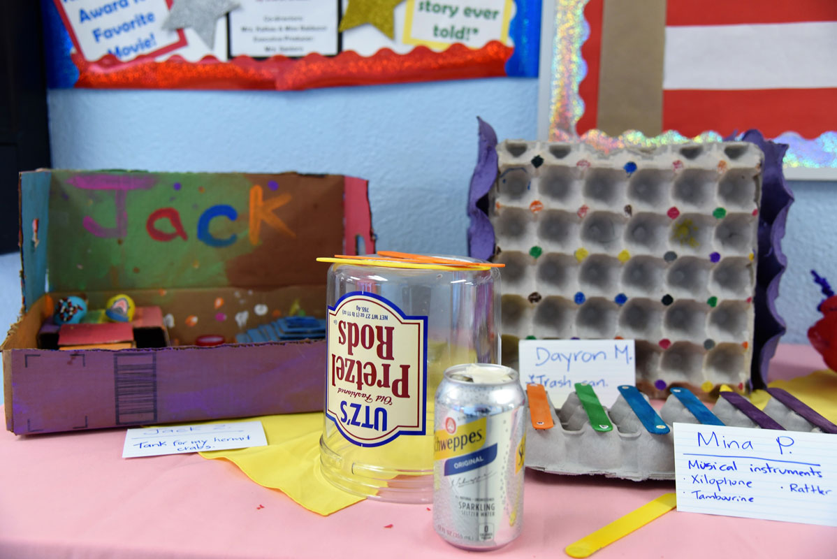 Washington School dual language program kindergarteners participated in a recycling projects involving everyday household items.
