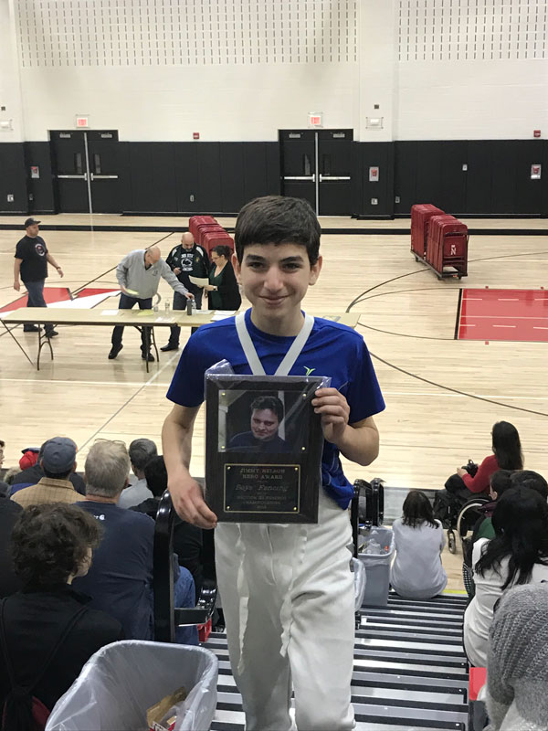 H-ton freshman Luca D’Anna won the Jimmy Nelson 4th Man Hero Award at the Suffolk fencing tournament.