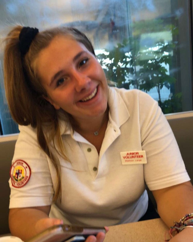 Madison Lange voluteers at Huntington Hospital.