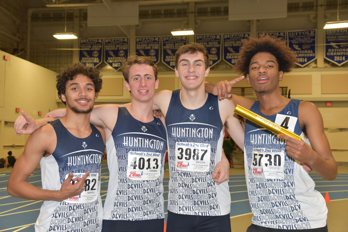 Isaiah James, Justin Stevens, CJ Kiviat and Johnathan Stevens won the Suffolk 4x400m relay championship 