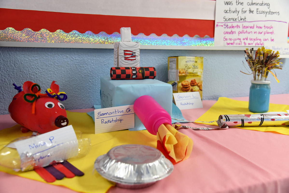 Washington School dual language program kindergarteners participated in a recycling projects involving everyday household items.