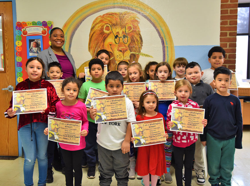 Principal Michelle Richards with December's Washington Ways Award recipients (1)