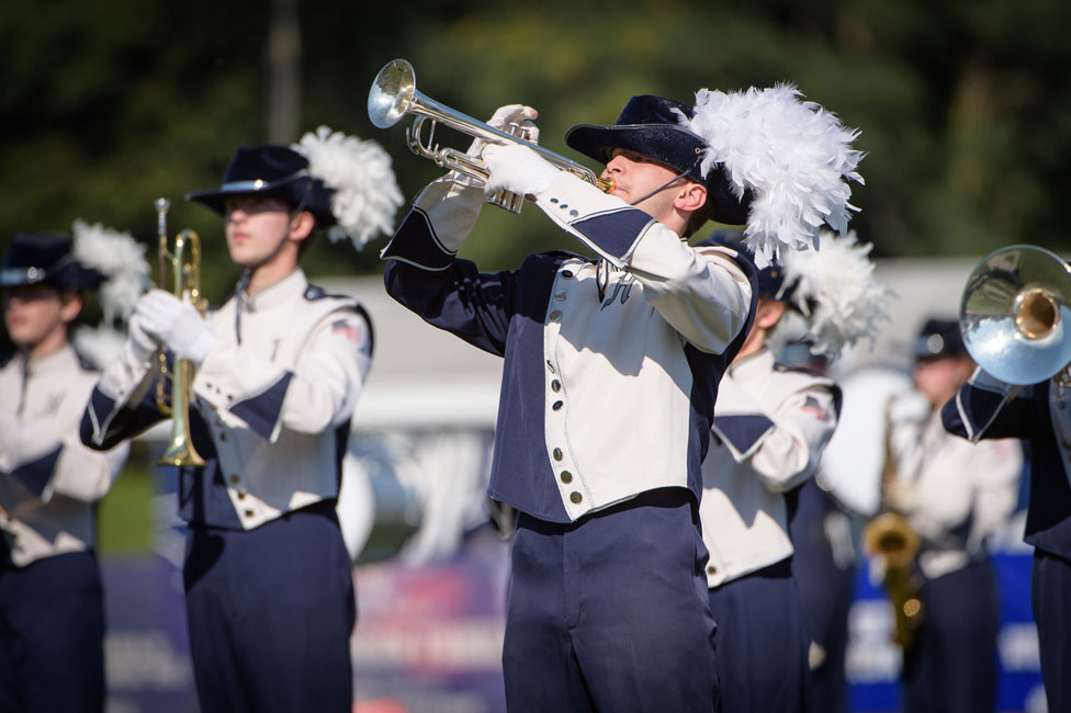 Michael Reed performs on trumpet with the Blue Devil marching band. (Darin Reed photo.)