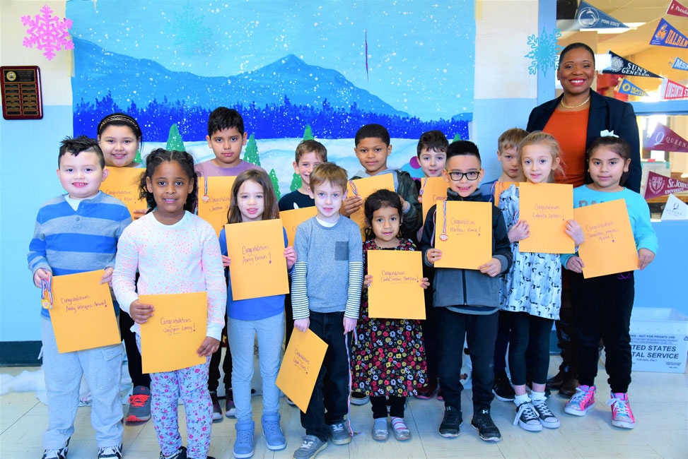 Principal Michelle Richards with Washington School's Featured Artists of the Month for January
