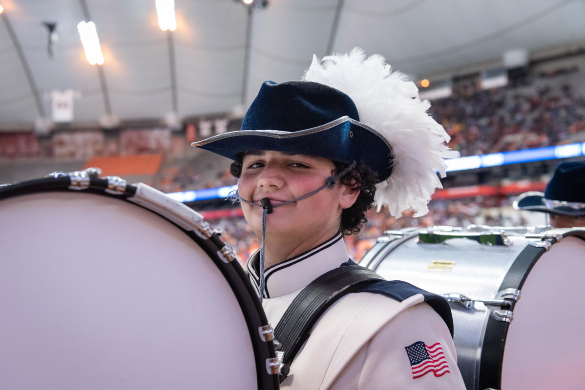 Oskar Kilgour is a longtime member of the Blue Devil marching band. (Darin Reed photo.)