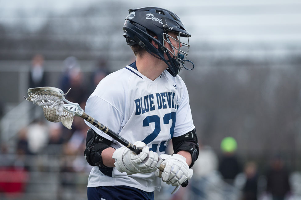 Huntington junior Jack Stewart on the field with the Blue Devil lacrosse team. (Darin Reed photo.)