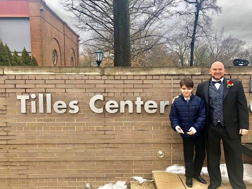 Finley music teacher Frank Battista and his nephew, Andrew Greco at the Tilles Center.