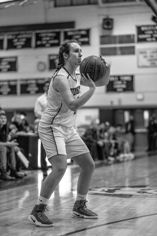 Paige Lennon connected for a three-point basket against Smithtown East. (Darin Reed photo.)