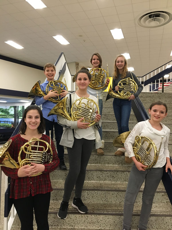 Huntington's six exceptional hornists at last week's SCMEA Day of Horn in Northport.