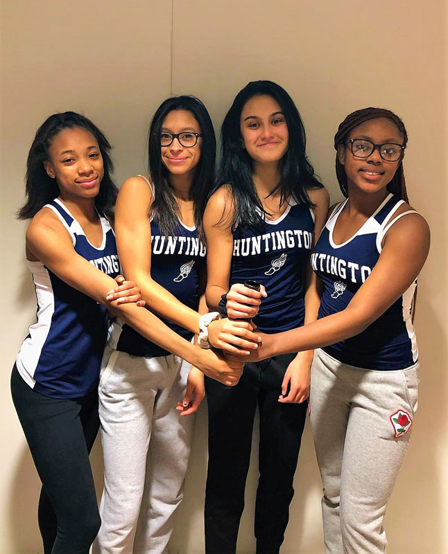 The Huntington girls' indoor track team's 4x200m relay won the Suffolk League III championship.