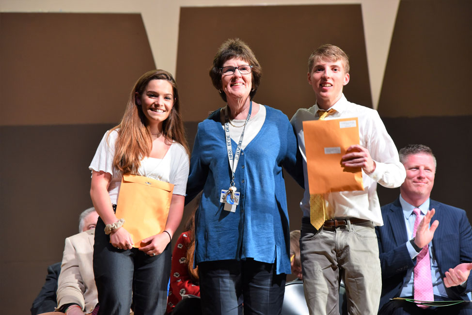 Counselor Catherine Croke with American Legion Citizenship Award recipients Ashlyn Case and Luke Farrell 