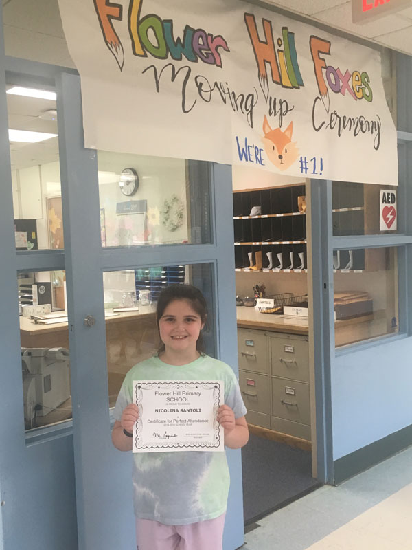  Flower Hill third grader Nicolina Santoli won a Perfect Attendance Award. 