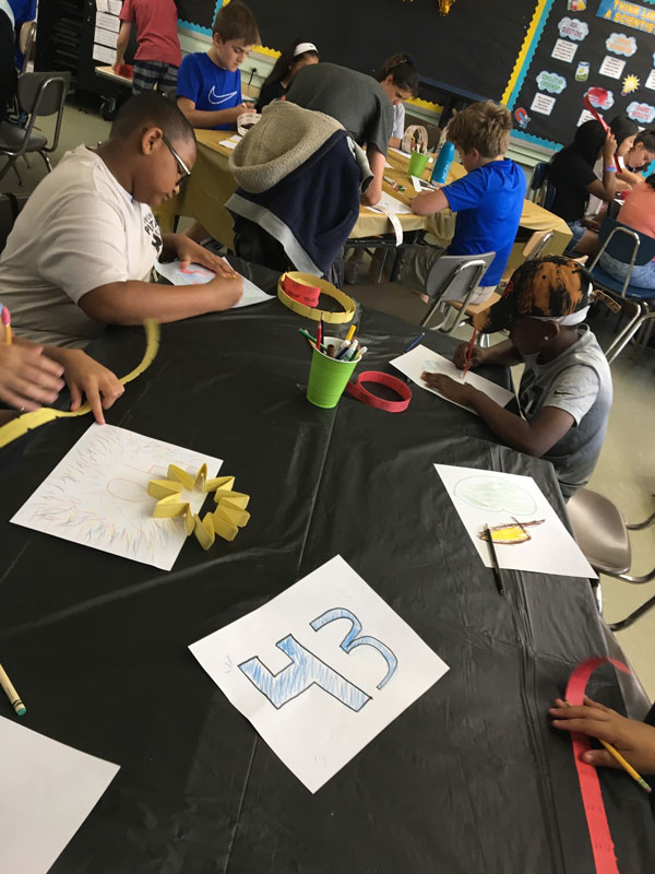 The fifth graders made a small poster that featured the number of books they read in 2018-19.