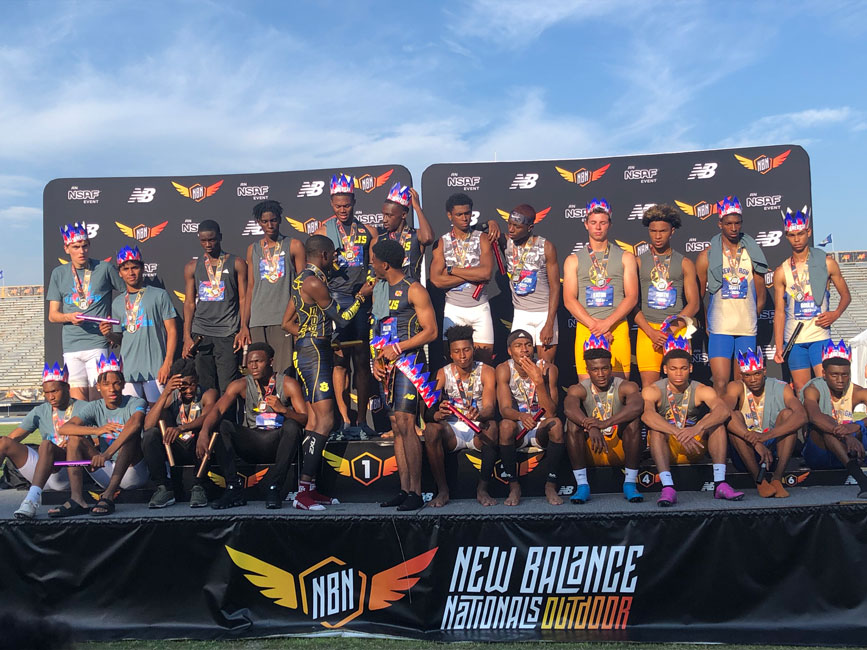 Huntington boys' 4x400m relay All-Americans (left) on the medal stand at the national championships in North Carolina.