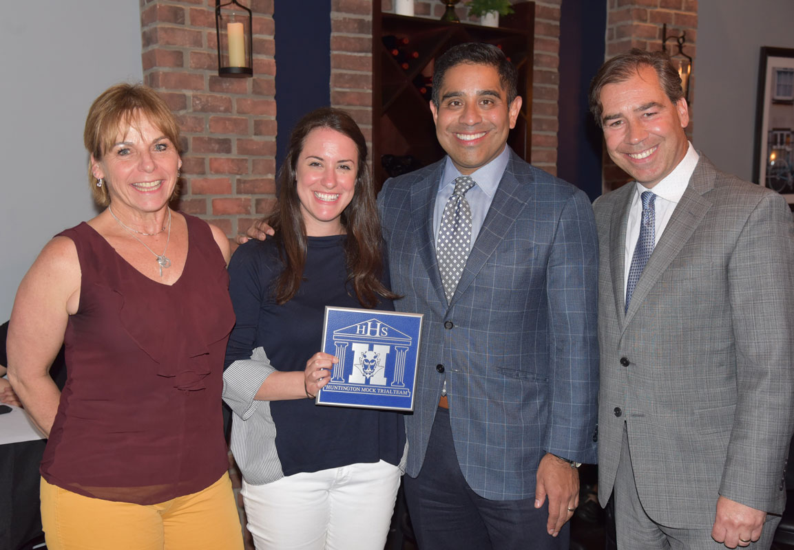 Huntington mock trial team staff members Suzi Biagi, Sarah Buchalter, Xavier Palacious and John LoTurco at Eatalia