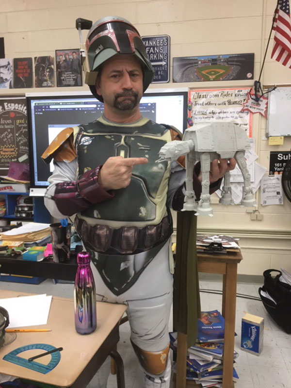 Teacher Paul Esposito dressed in costume as a Stars Wars character when he introduced the project to the class.