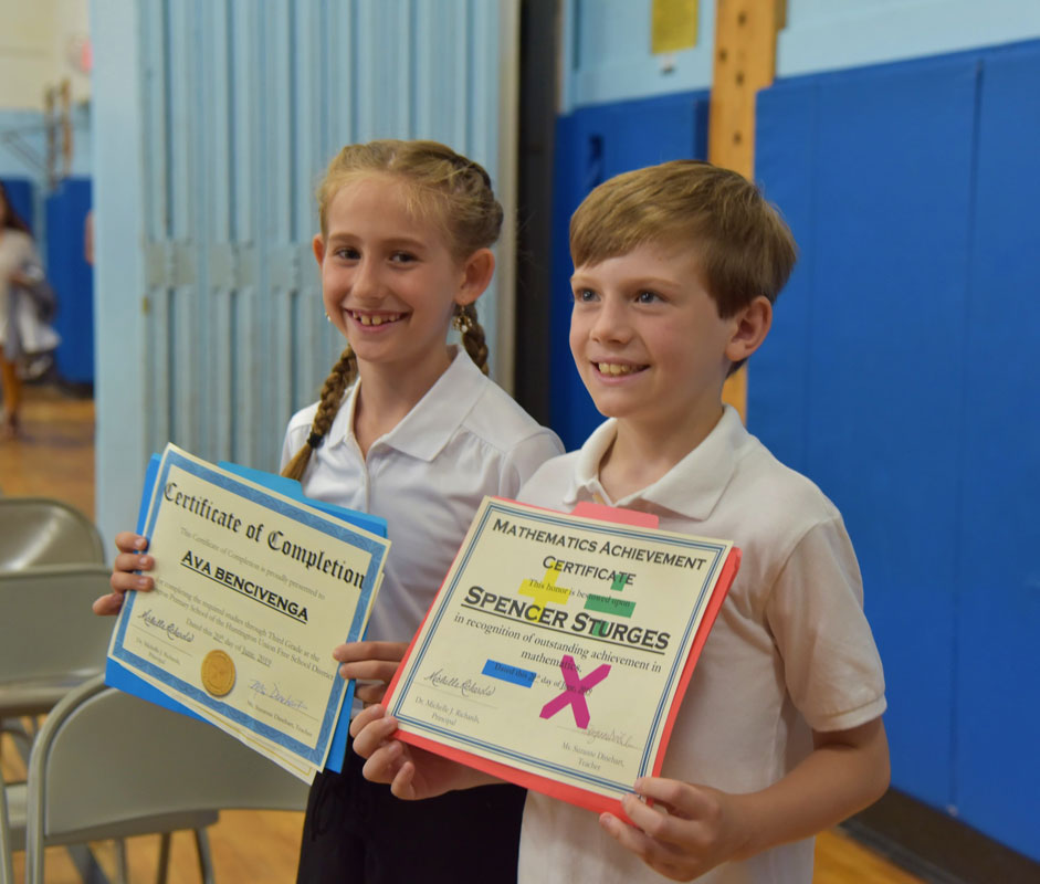 Ava Bencivenga and Spencer Sturges showed off their  certificates following the ceremony.