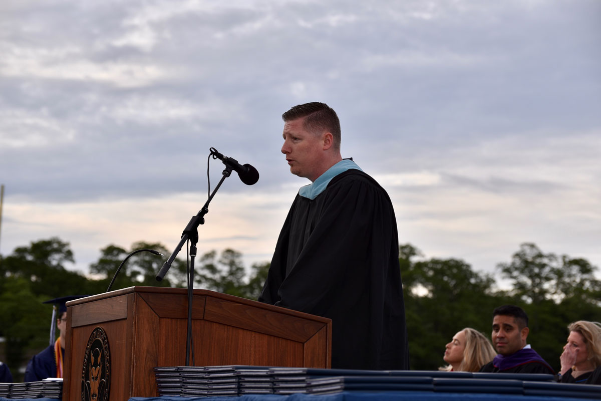 Huntington High School Principal Brenden Cusack will address the commencement crowd.
