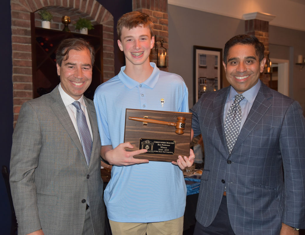 Most Outstanding Petitioner's Witness Award recipient Christopher Maichin with John LoTurco and Xavier Palacios