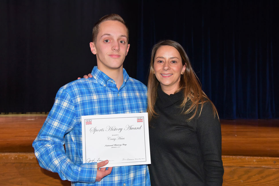 Craig Haas with Huntington High School social studies teacher Lauren Desiderio.