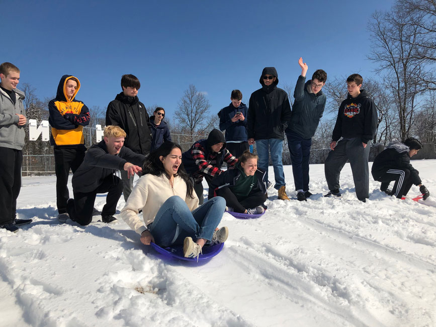 Huntington High School AP Physics classes had a blast during an outdoor lab in the snow this past Monday 