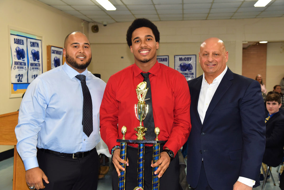 Outstanding Offensive Player Award recipient Eric Sands with Eddie Santos and Steve Mulle