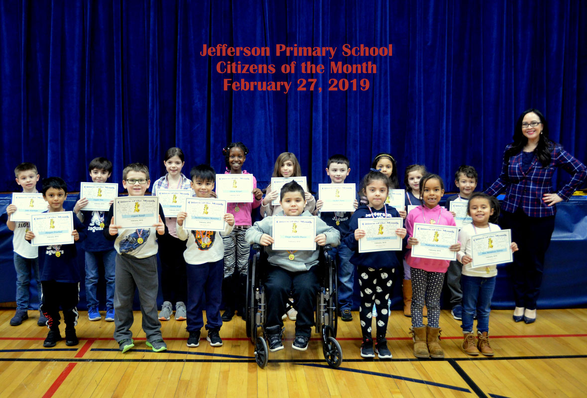 Principal Valerie Capitulo-Saide with Jefferson's Citizens of the Month for February.