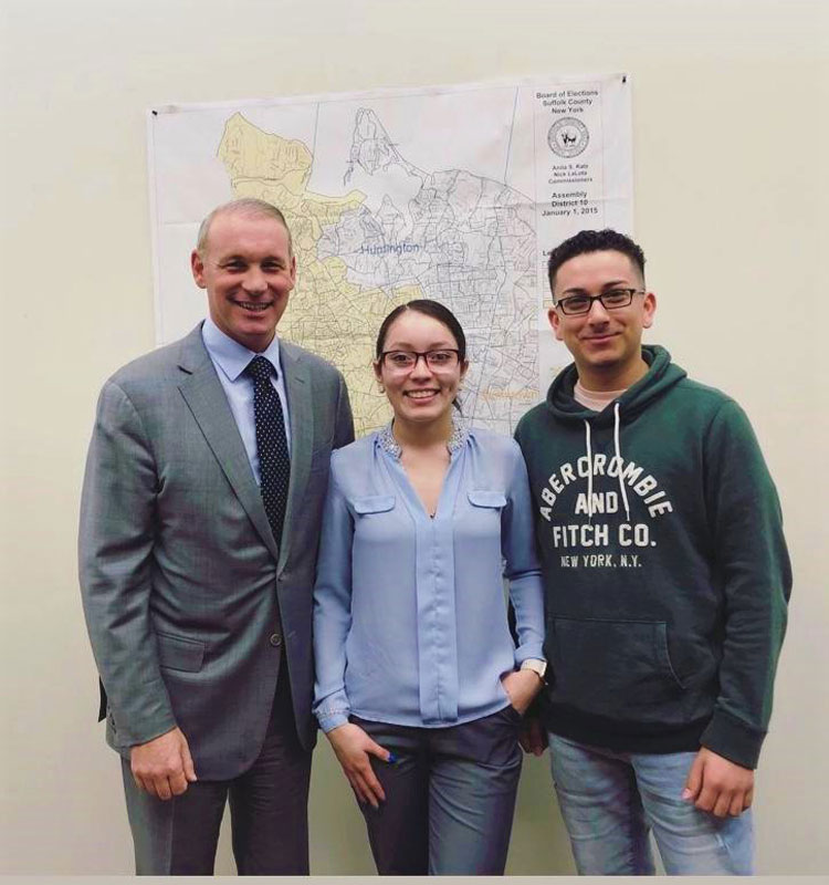 Assemblyman Steven Stern with Ilsi Martinez Euceda and Erylyn Flores Reyes.