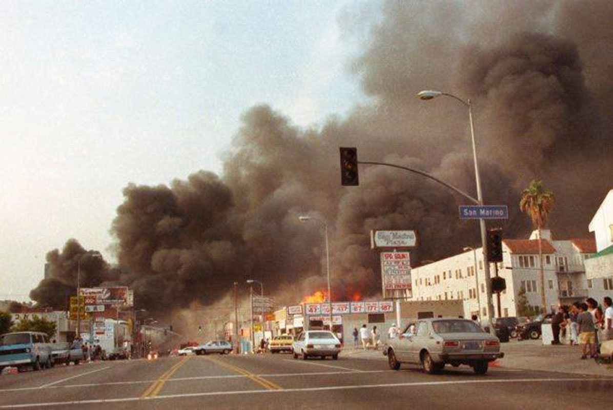 Riots rocked Los Angeles in 1992 following the police beating of Rodney King.