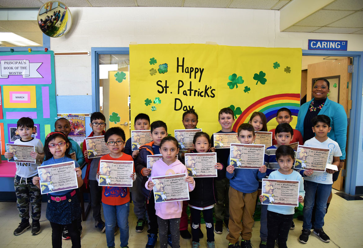Principal Michelle Richards with February's Washington Ways Award recipients.