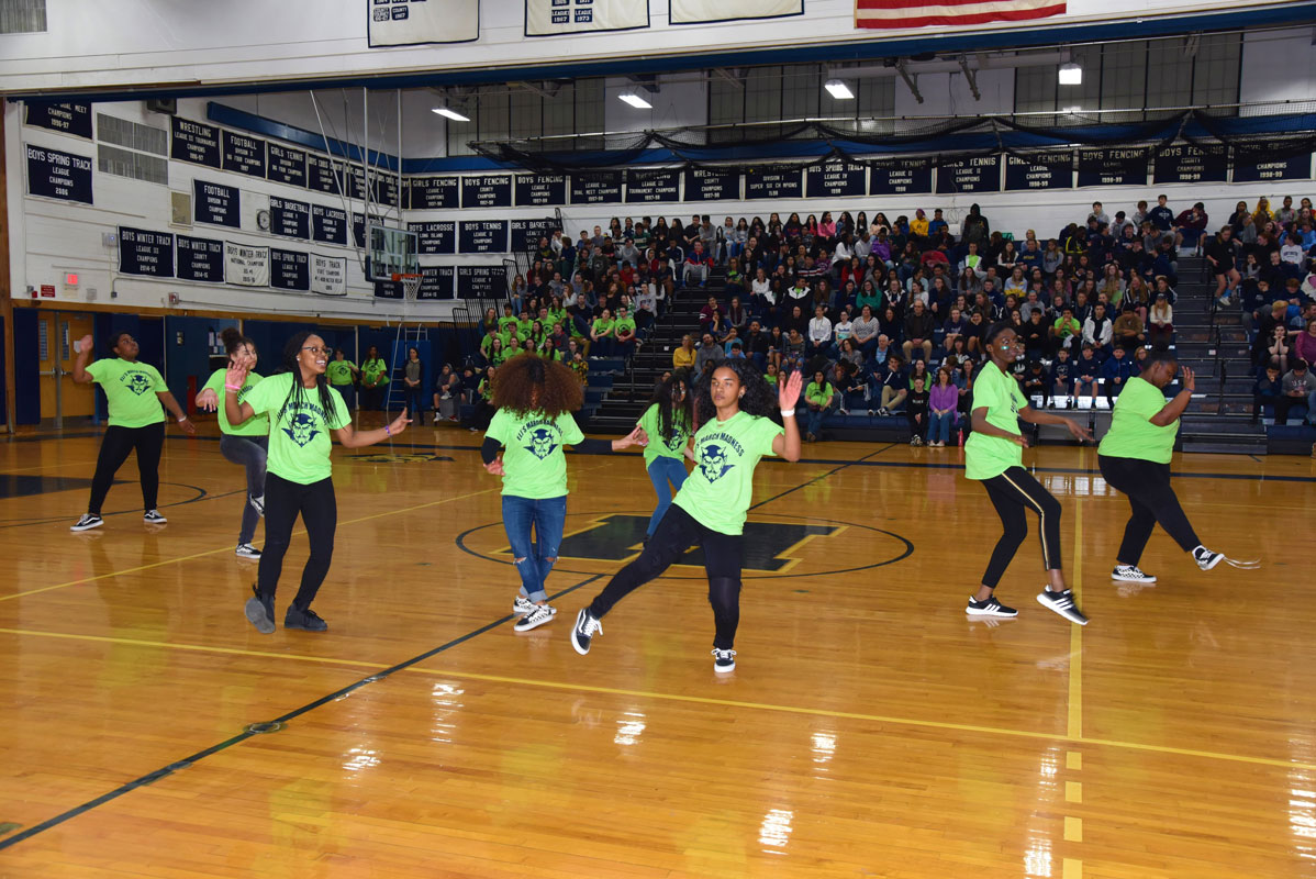 Huntington High School's Ready Step team performed at halftime for the big crowd 