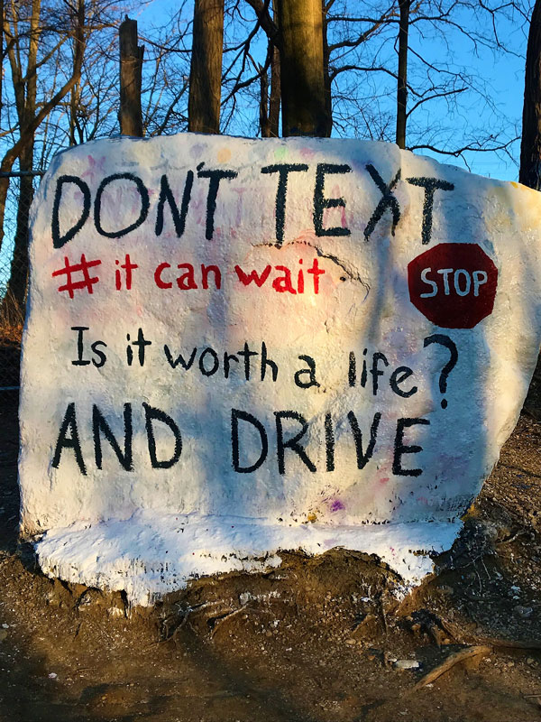 The Rock was painted during Distracted Driving Week at Huntington High School.