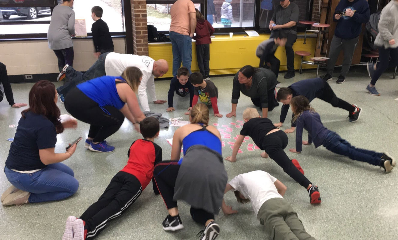 Entirely families participated in Jefferson School's first fitness night.