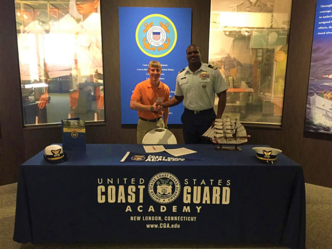 Huntington senior Jack Farrell with Lieutenant Warren ‘Darnell’ Talbert of the US Coast Guard Academy.