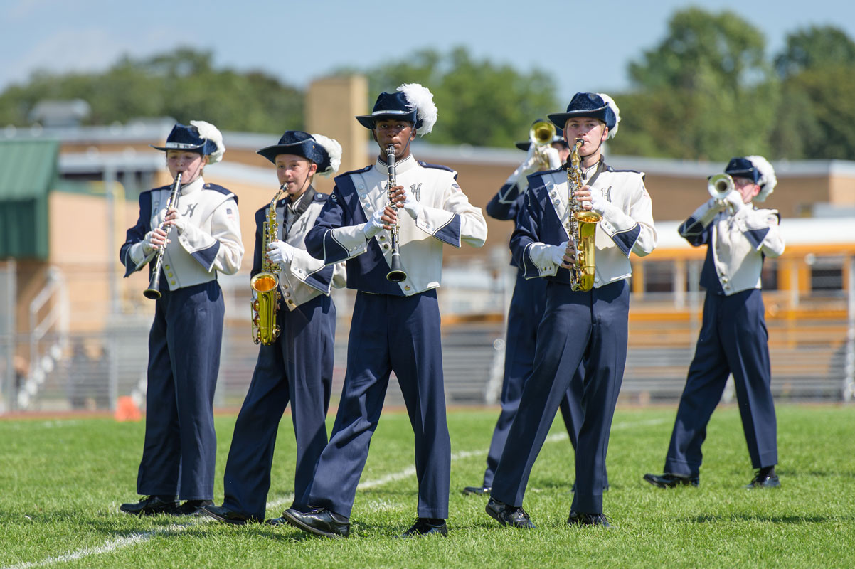 Neil Jean-Baptiste (cener front) performing last fall with the Blue Devil marching band (Darin Reed photo)