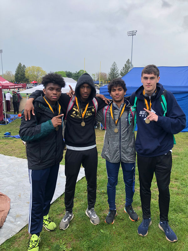 Chad Rowe, Anthony Joseph, Isaiah James and CJ Kiviat won the sophomore 4x100m relay in record time.