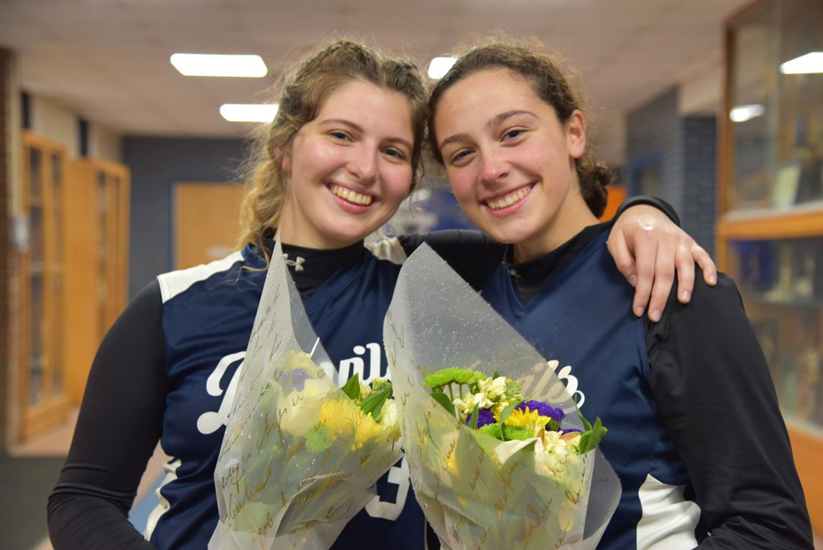 Huntington seniors and Blue Devil softball teammates Maya DelGiudice and Morgan Minicozzi.