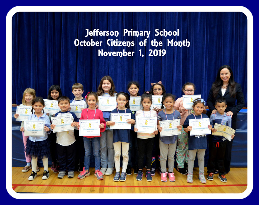 Principal Valerie Capitulo-Saide with Jefferson School's Citizens of the Month for October.