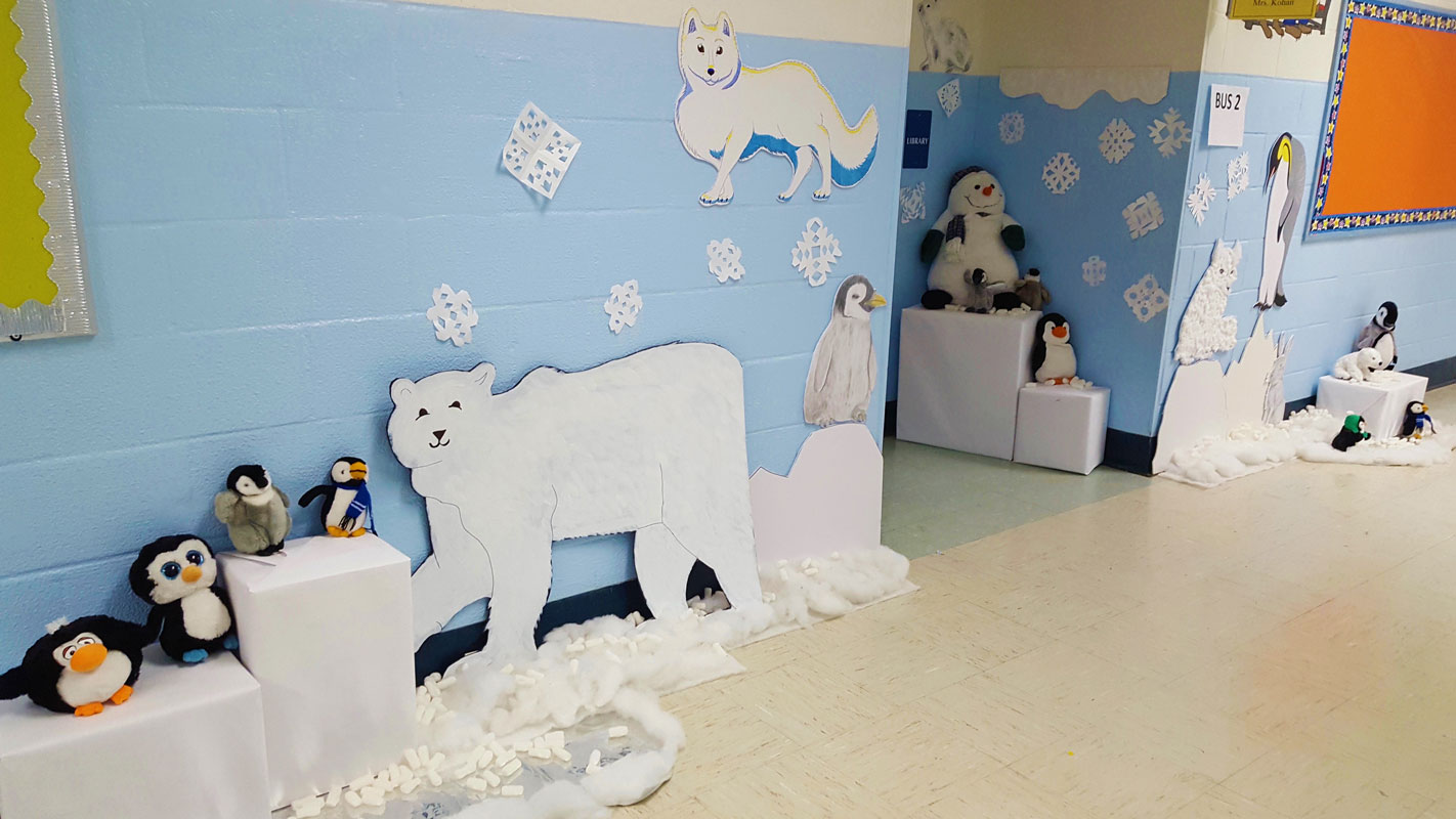 Huntington High School's Art Honor Society created a hallway display at Washington School 