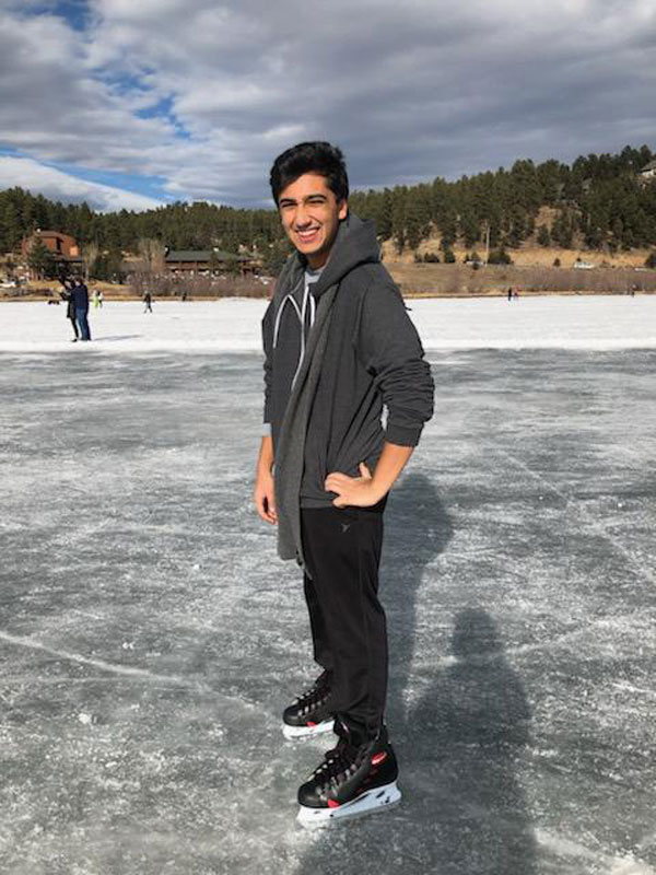 Zubair Ali having a blast while ice skating on a frozen lake in Colorado.