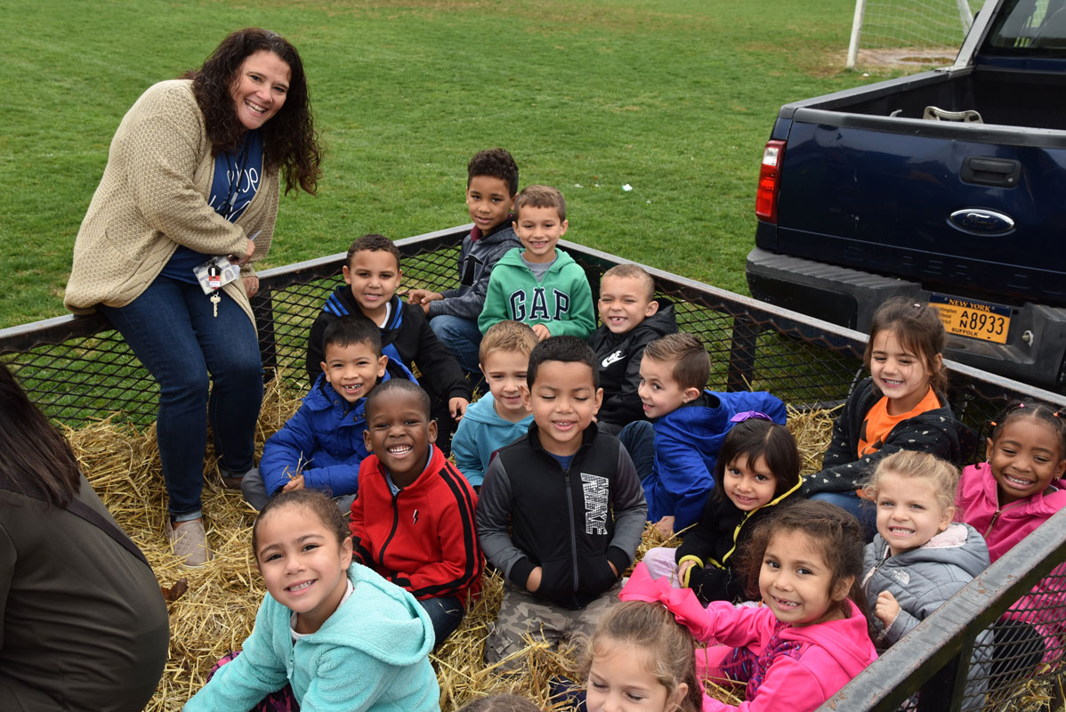 A hayride around school grounds was fun for the Washington students.