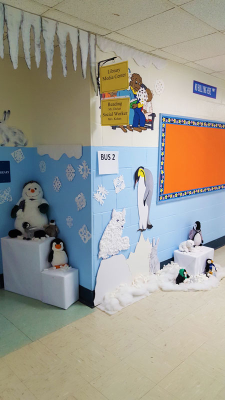 Huntington High School's Art Honor Society created a hallway display at Washington School 