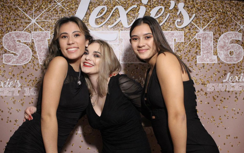 Bella Dentico flanked by Maria Fuertes and Bella Thompson at a friend's Sweet 16 party.